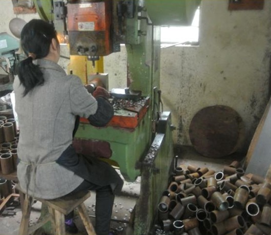 the worker is drilling